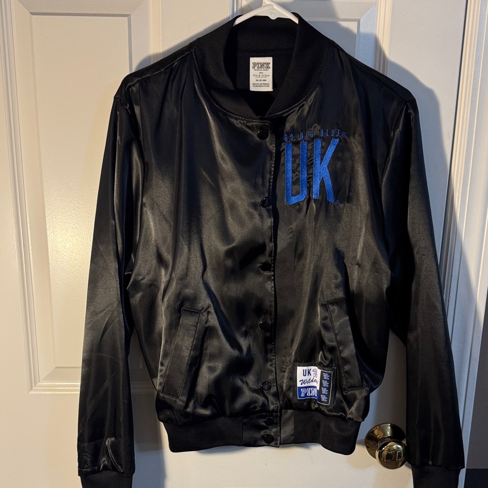 Black Satin Jacket with Blue University of Kentucky Logo